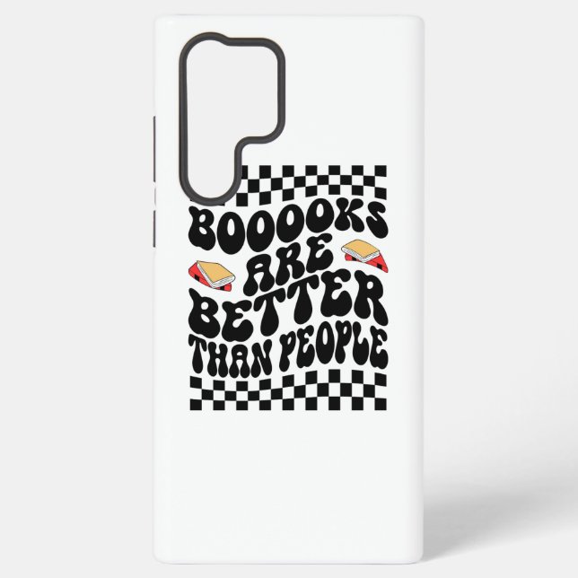 Retro Checkerboard "Books Are Better" Graphic Samsung Galaxy S22 Ultra Case (Back)