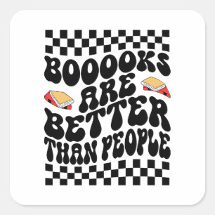 Retro Checkerboard "Books Are Better" Graphic Square Sticker