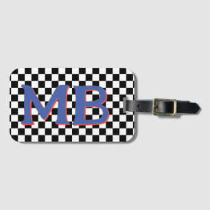 Retro Checkerboard Checkered Pattern Blue Orange Luggage Tag