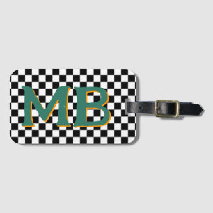 Retro Checkerboard Checkered Pattern Green Orange Luggage Tag