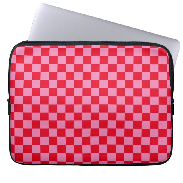 Retro Checkerboard Checkered Pattern Pink Orange Laptop Sleeve (Front)