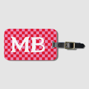 Retro Checkerboard Checkered Pattern Pink Orange Luggage Tag