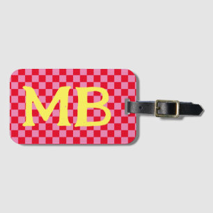 Retro Checkerboard Checkered Pattern Pink Orange Luggage Tag