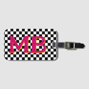 Retro Checkerboard Checkered Pattern Pink Orange Luggage Tag
