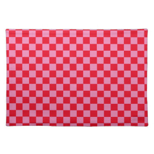 Retro Checkerboard Checkered Pattern Pink Orange Placemat