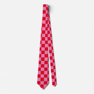 Retro Checkerboard Checkered Pattern Pink Orange Tie