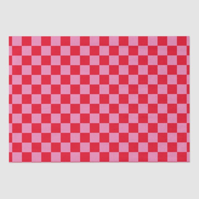 Retro Checkerboard Checkered Pattern Pink Orange Tissue Paper (Front)