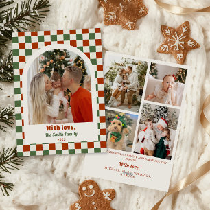 Retro Checkerboard Family Photo Arch Christmas Holiday Card