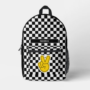Retro Checkerboard Peace Sign Printed Backpack