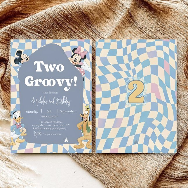 Retro checkerboard "Two Groovy" 2nd birthday  Invitation (Creator Uploaded)