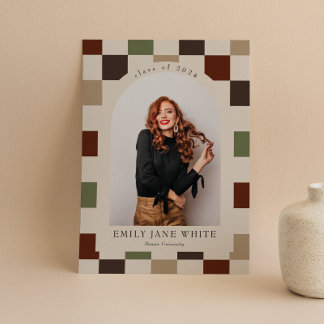 Retro Checkered Arch Timeless Photo Graduation Invitation