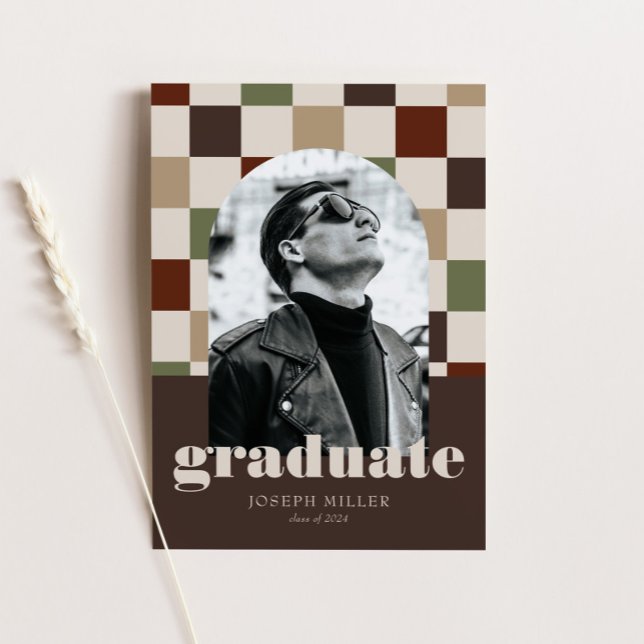 Retro Checkered Arch Timeless Photo Graduation Invitation (Creator Uploaded)