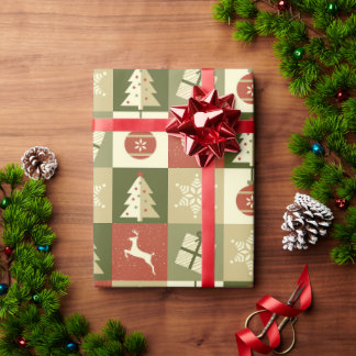 Retro Checkered Christmas Red and Green  Wrapping Paper