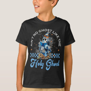 Retro Checkered Floral Denim Ghost Black Cat Witch T-Shirt