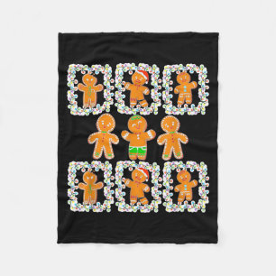 Retro Checkered Gingerbread Man Christmas Pajamas Fleece Blanket