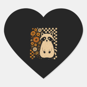 Retro Checkered Halloween Raccoon Heart Sticker