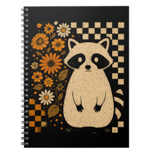 Retro Checkered Halloween Raccoon Notebook