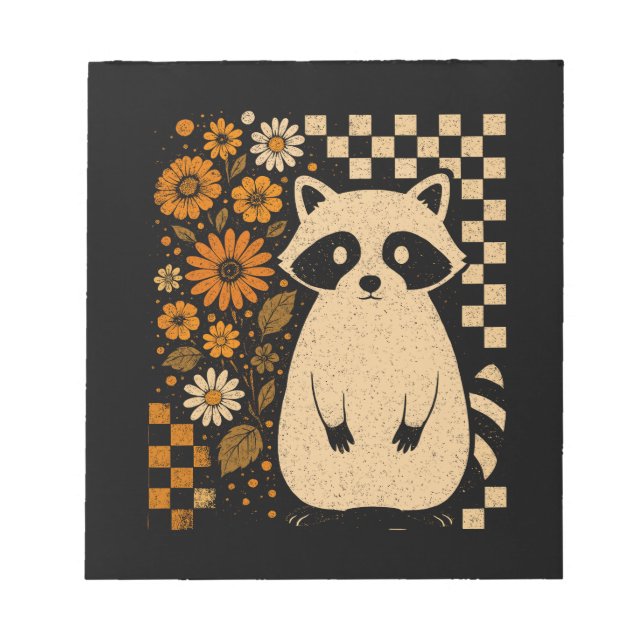 Retro Checkered Halloween Raccoon Notepad (Front)