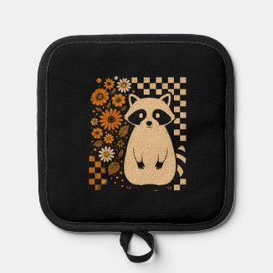 Retro Checkered Halloween Raccoon Pot Holder