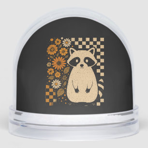 Retro Checkered Halloween Raccoon Snowglobe