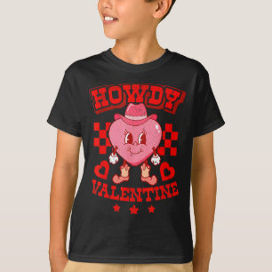 Retro Checkered Howdy Western Valentines Day Cowbo T-Shirt