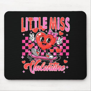 Retro Checkered Little Miss Valentine Skating Hear Mouse Pad