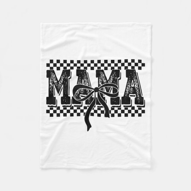 Retro Checkered Mama Coquette Bow Mama Floral Moth Fleece Blanket (Front)