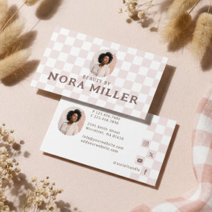 Retro Checkered Pattern Beauty Professional Photo  Business Card