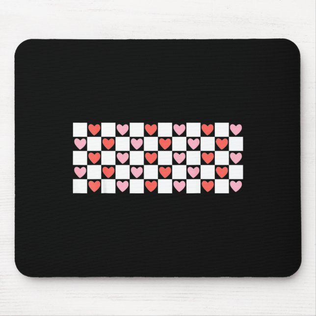 Retro Checkered Red And Nk Hearts Valentines Day  Mouse Pad (Front)