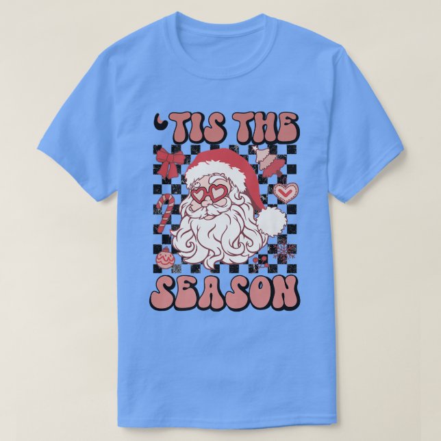 Retro Checkered Tis The Season Santa Claus Christm T-Shirt (Design Front)