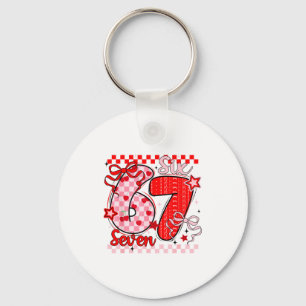 Retro Checkered Valentine Six Seven Meme 67 Viral  Key Ring