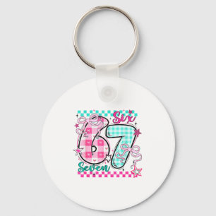 Retro Checkered Valentine Six Seven Meme 67 Viral  Key Ring