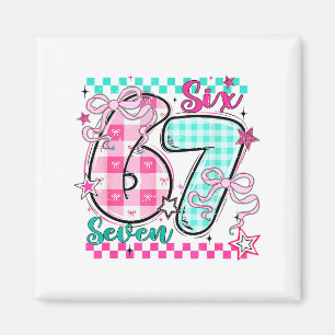Retro Checkered Valentine Six Seven Meme 67 Viral Magnet