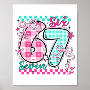 Retro Checkered Valentine Six Seven Meme 67 Viral Poster