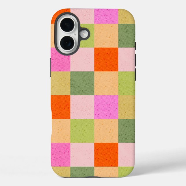 Retro checks pink orange green  Case-Mate iPhone case (Back)