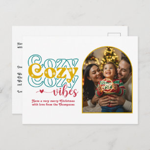 Retro Cheer Cozy Vibes Retro Christmas Photo Holiday Postcard