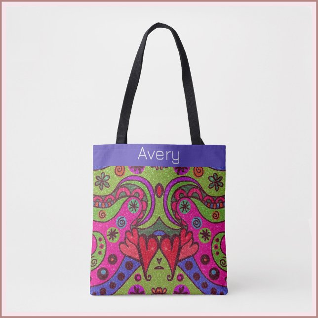 Retro Cheerful Hearts and Flowers Multicolor Tote Bag (Creator Uploaded)