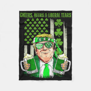 Retro Cheers Beer Lucky Trump Beer Shamrock St Pat Fleece Blanket