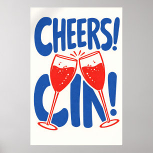 Retro Cheers Cin Poster, Cocktail Typography Poster