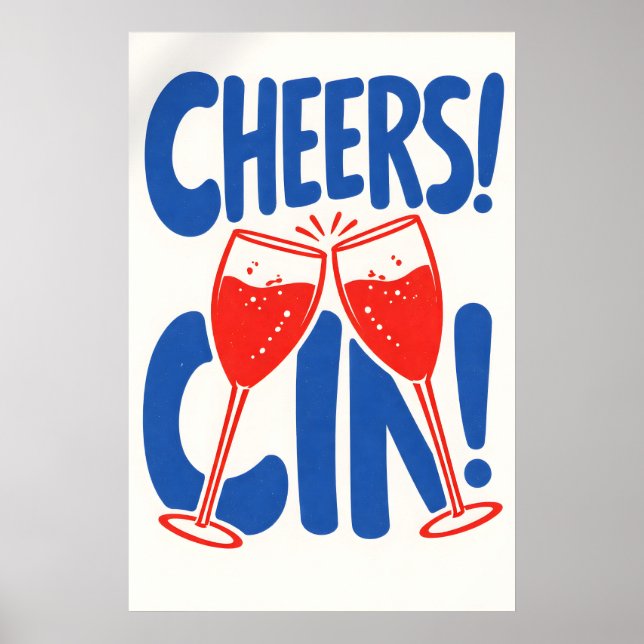 Retro Cheers Cin Poster, Cocktail Typography Poster (Front)