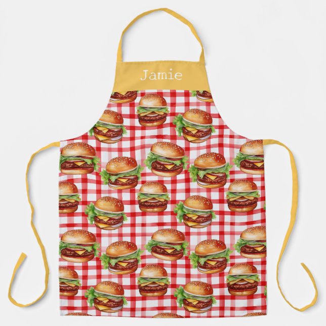 Retro Cheeseburger Personalised Name Apron (Front)