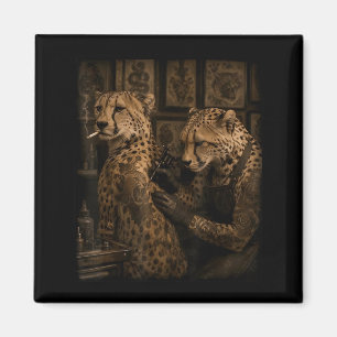 Retro Cheetah Smoking Tattoo Artist Funny Wild Magnet