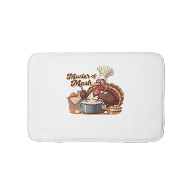 Retro Chef Turkey Thanksgiving Oversized T-Shirt Bath Mat (Front)