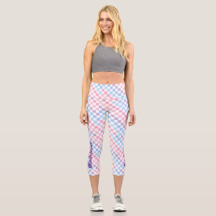 Retro Chequerboard 1990s 2000s Y2K Pastel Add Name Capri Leggings