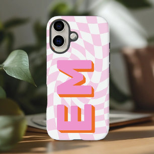 Retro Chequerboard Aesthetic Monogram iPhone 16 Case