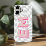 Retro Chequerboard Aesthetic Monogram iPhone 16 Plus Case<br><div class="desc">Enhance your iPhone 16 Pro Max with this bold, personalised case featuring a trendy chequerboard pattern. With the option to add two initials—your first and last name—it’s designed to give your device a personal touch while making a strong style statement. The chequerboard design brings a modern, playful feel, making your...</div>