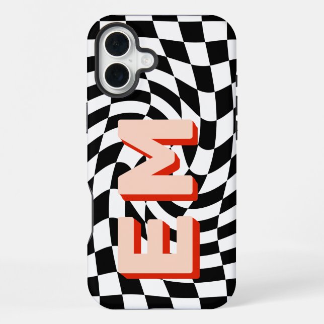 Retro Chequerboard Aesthetic Monogram iPhone Case (Back)