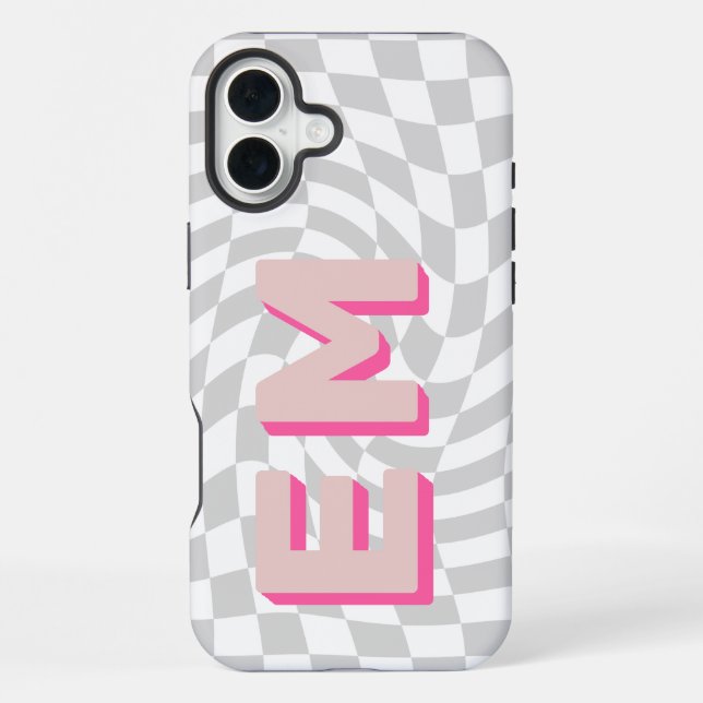 Retro Chequerboard Aesthetic Monogram iPhone Case (Back)