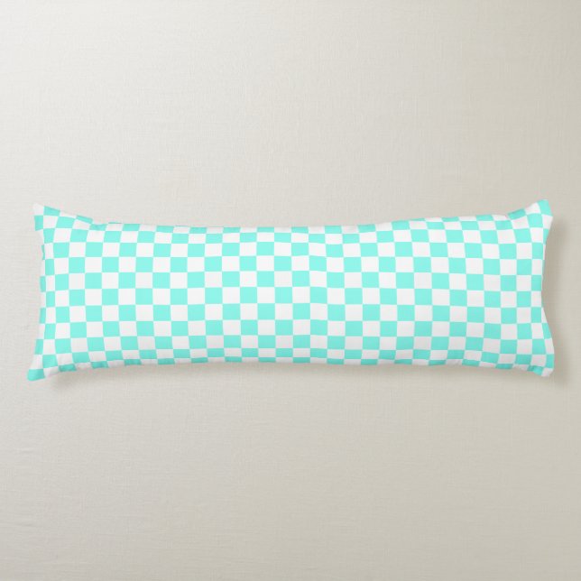 Retro Chequerboard, Aqua & White Body Pillow (Front)