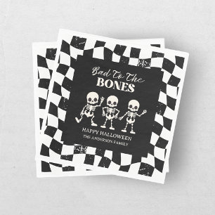 Retro Chequerboard Bad To The Bones Halloween Napkin